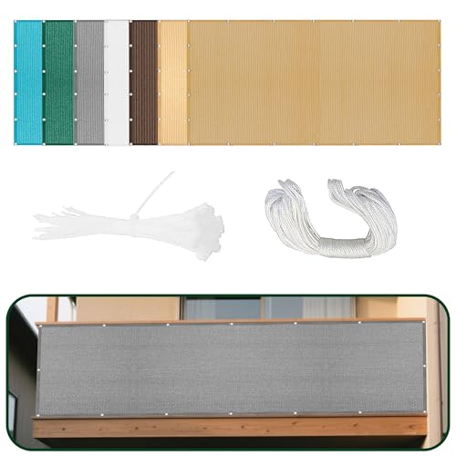 Sonnensegel 140 x 510 cm Rechteckig Atmungsaktiv Sonnenschutz Windschutz Segel Baldachin Vielen Größen mit Spannseilen für Außenbereich Garten, Hellgrau von CHENGTT