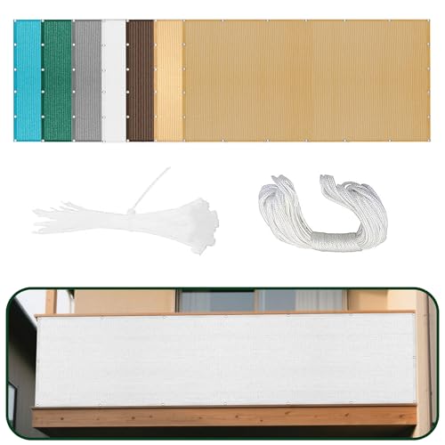 Sonnensegel 195 x 520 cm Rechteckig Atmungsaktiv Sonnenschutz Windschutz Segel Baldachin Vielen Größen mit Spannseilen für Außenbereich Garten, Weiß von CHENGTT