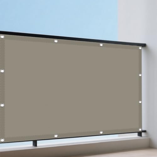 Sonnensegel Wasserdicht 130 x 350 cm Rechteckig Wasserdicht 98% UV Schutz Windschutz Markisenstoff Balkon Sichtschutz mit Ösen Und Befestigungsseile für Balkon Terrasse, Khaki von CHENGTT