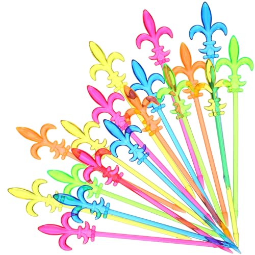 200 Stück 8,9 cm Mardi Gras Dekoration Fleur de Lis Cocktail Picker 5 Farben Karneval Kunststoff Cocktail Zahnstocher Obst Lebensmittel Vorspeisen Charcuterie Spieß Dessert Dinner Fleur de Lis Party von CHENGU