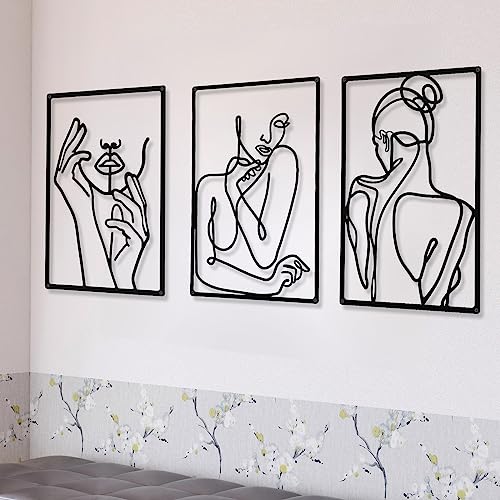 CHENGU Minimalistische abstrakte Frau Wandkunst aus Metall (schwarz, 3 Stück, Hand) für Küchendekoration von CHENGU