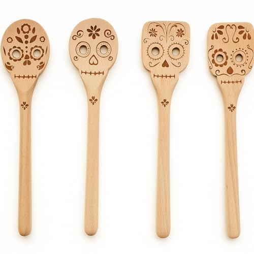 Chengu 4 Stück Tag der Toten Holzlöffel Dia De Los Muertos Dekor Totenkopf Besteck Set Bambus Kochen Geschenk Halloween Küche Zubehör für Frauen Männer Hauseinweihung Geschenk Chengu 4 Stück Tag der Toten Holzlöffel Dia De Los Muertos Dekor Totenkopf Besteck Set Bambus Kochen Geschenk Halloween Küche Zubehör für Frauen Männer Hauseinweihung Geschenk von CHENGU