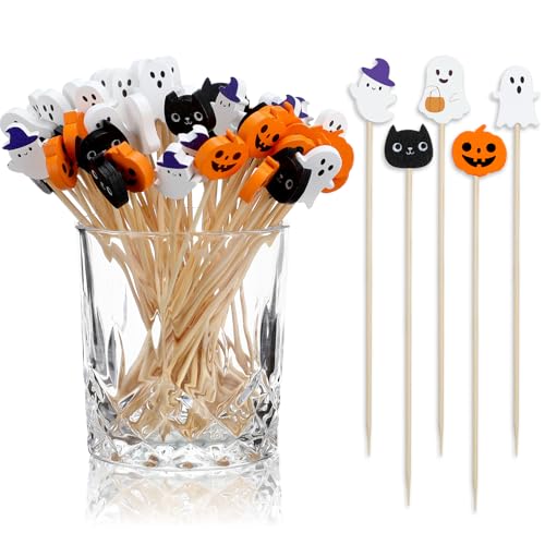 Chengu Halloween-Cocktailspieße für Vorspeisen, 11,9 cm, Bambus-Zahnstocher, Kürbis, Katze, Geist, Halloween-Party-Dekorationen für Lebensmittel, Cocktail, Desserts, Obst, Kuchen, Salat, 200 Stück Chengu Halloween-Cocktailspieße für Vorspeisen, 11,9 cm, Bambus-Zahnstocher, Kürbis, Katze, Geist, Halloween-Party-Dekorationen für Lebensmittel, Cocktail, Desserts, Obst, Kuchen, Salat, 200 Stück von CHENGU