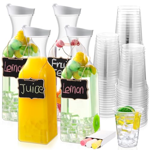 Chengu Mimosen-Barzubehör, 4 Stück, 1,4 l, Kunststoff-Wasserkaraffe mit Deckel und Becher-Etikett, transparenter Kunststoff-Krug mit Deckel, Etiketten, Getränkebehälter für Kühlschrank, kaltes Wasser Chengu Mimosen-Barzubehör, 4 Stück, 1,4 l, Kunststoff-Wasserkaraffe mit Deckel und Becher-Etikett, transparenter Kunststoff-Krug mit Deckel, Etiketten, Getränkebehälter für Kühlschrank, kaltes Wasser von CHENGU