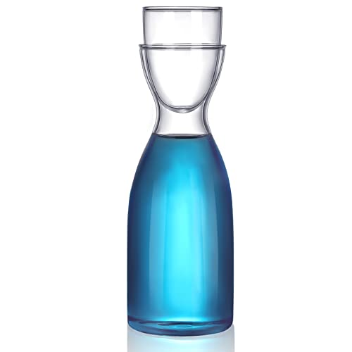 Nachttisch Wasserkaraffe Set mit Becher Glas Set für Badezimmer Mundwascher Spender Mundwaschbehälter Dekanter mit Tasse Glaskrug Flaschenbehälter, Nachttisch oder Küche, 600ml (1) von CHENGU