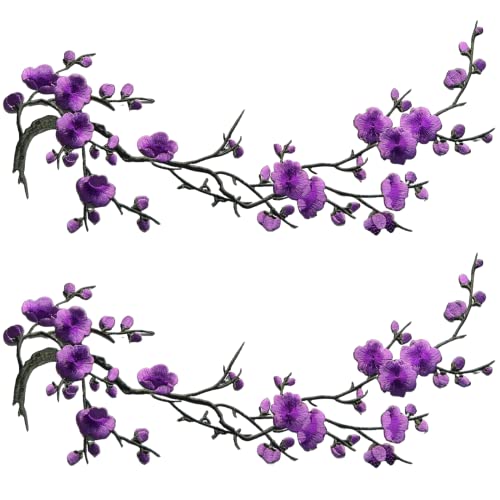 CHENGZI Pflaumenblüten-Blumen-Stickerei-Flicken, Applikation, Stoff, Sticker, Basteln, Nähen, Reparatur, Dekoration, 2 Stück(lila) von CHENGZI