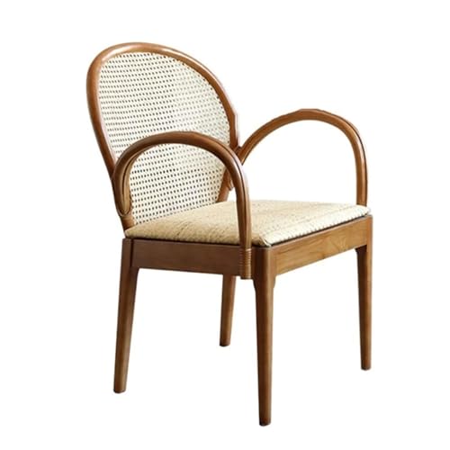 CHENHOJU Atmungsaktiver Rattan-Sitz, Akzentstuhl aus Massivholz, gepolsterter Freizeitsessel für Schlafzimmer, Lesen, Lounge, Balkon, Rattan-Akzentstuhl von CHENHOJU