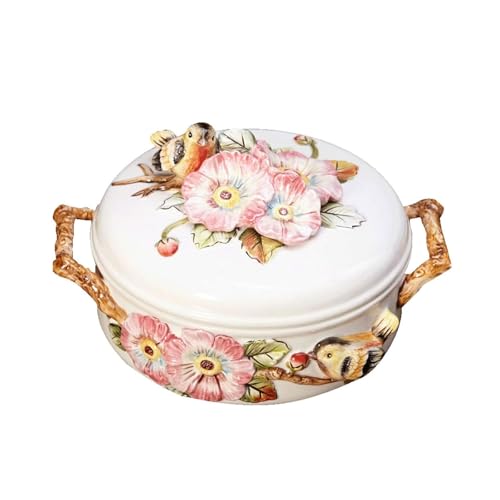 CHENHOJU Ceramic Storage Jar with Lid,Farmhouse Style Ceramic Fruit Plate,Creative Decorative Storage Container for Table Organizer von CHENHOJU