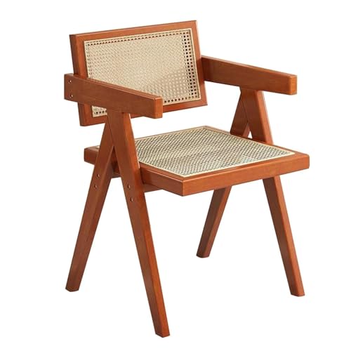 CHENHOJU Esszimmerstuhl aus Holz, Küchenstuhl mit Armlehnen, Rattan-Akzentstuhl mit Rattan-Rückenlehne für Küche, Garten, Balkon, Schlafzimmer, Rattan-Akzentstuhl von CHENHOJU