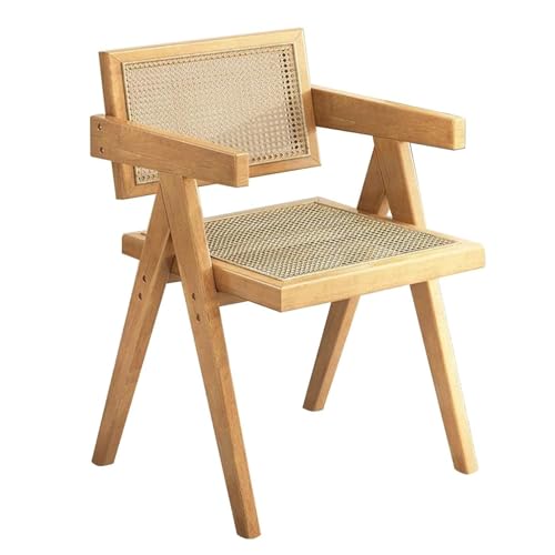CHENHOJU Esszimmerstuhl aus Holz, Küchenstuhl mit Armlehnen, Rattan-Akzentstuhl mit Rattan-Rückenlehne für Küche, Garten, Balkon, Schlafzimmer, Rattan-Akzentstuhl von CHENHOJU