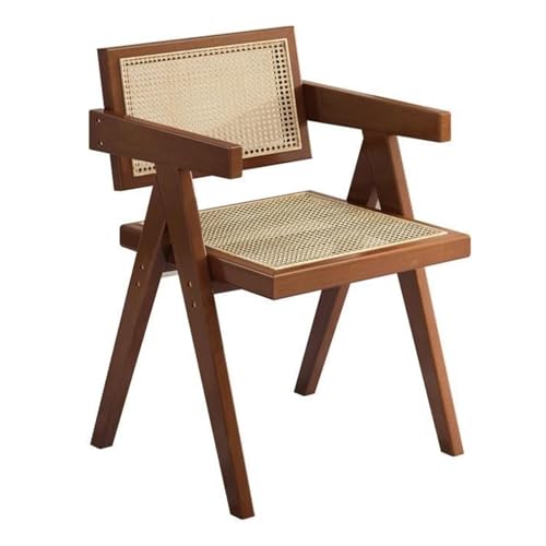 CHENHOJU Esszimmerstuhl aus Holz, Küchenstuhl mit Armlehnen, Rattan-Akzentstuhl mit Rattan-Rückenlehne für Küche, Garten, Balkon, Schlafzimmer, Rattan-Akzentstuhl von CHENHOJU