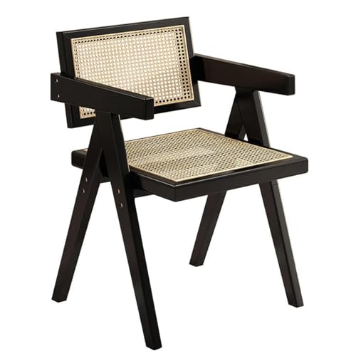 CHENHOJU Esszimmerstuhl aus Holz, Küchenstuhl mit Armlehnen, Rattan-Akzentstuhl mit Rattan-Rückenlehne für Küche, Garten, Balkon, Schlafzimmer, Rattan-Akzentstuhl von CHENHOJU