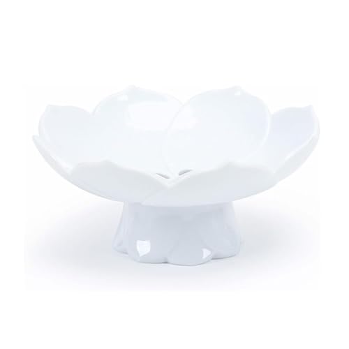 CHENHOJU Obstschale aus Keramik, Obstteller im kreativen Lotus-Design, Obsttablett mit Abtropffläche, Dessert-Servierschale, Tablett, Präsentationsständer, Anbietschale(Blanc) von CHENHOJU