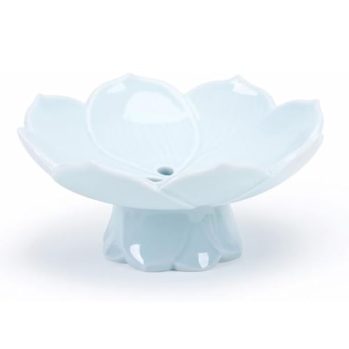 CHENHOJU Obstschale aus Keramik, Obstteller im kreativen Lotus-Design, Obsttablett mit Abtropffläche, Dessert-Servierschale, Tablett, Präsentationsständer, Anbietschale(Bleu) von CHENHOJU