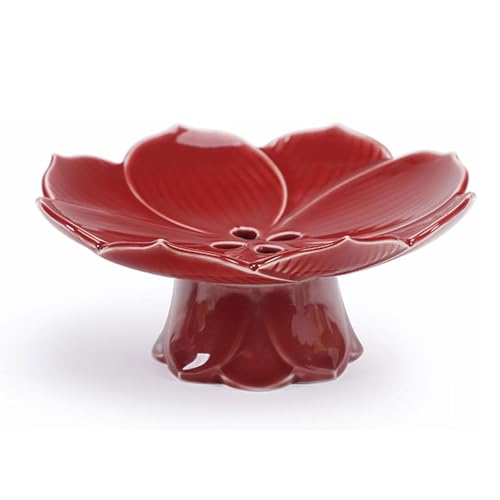 CHENHOJU Obstschale aus Keramik, Obstteller im kreativen Lotus-Design, Obsttablett mit Abtropffläche, Dessert-Servierschale, Tablett, Präsentationsständer, Anbietschale(Rosso) von CHENHOJU