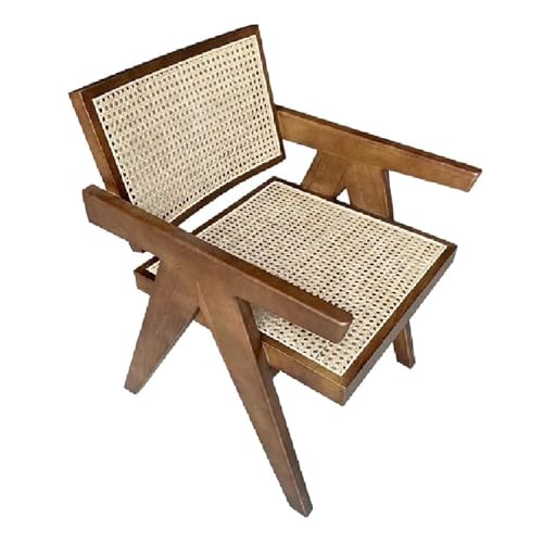 CHENHOJU Rattan-Stuhl, Landhausstil-Sessel mit Rattan-Rückenlehne, Armlehne, Lesesessel mit Gummibaumholz-Rahmen für Wohnzimmer, Schlafzimmer, Rattan-Akzentstuhl von CHENHOJU