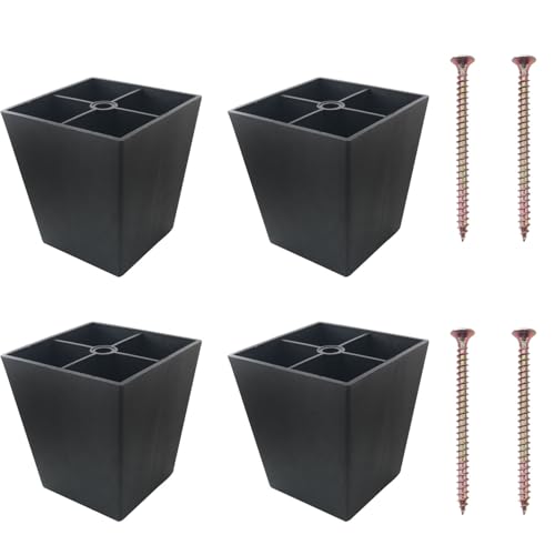 CHENJIN Ersatz-Sofa-Beine aus Kunststoff mit 4 Schrauben, 72 x 55 x 80 mm, für Couchtisch, Stuhl, Bett, quadratische Erhöhung für Kommode, Fußhocker, TV-Schrank, Schwarz, 4 Stück von CHENJIN