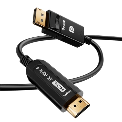 CHENLENIC DisplayPort to HDMI Fiber Optic Cable, Active DP to HDMI Video Cord 4K@60H Uni-Directional, unterstützt HDTV HDCP Self-detecting function for EDID information (A0107-15Meter) von CHENLENIC