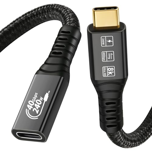 CHENLENIC USB4 kompatibel mit Thunderbolt 4 Kabel Stecker auf Buchse 8K @ 60Hz 5K/4K 120Hz 60Hz Video 40Gbps Datenübertragungsrate 20V 5A 100W Power Delivery 3in1 USB-C Kabel Externe SSD eGPU (0,8m) von CHENLENIC