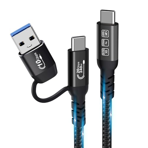 USB-C-Kabel, USbC 3.2 Gen 2 x 2, 20 Gbit/s, multifunktionales 2-in-1 USB A auf Typ C 8K @ 60 Hz UHD Video 5 A/240 W PD3.1 Schnellladekabel, kompatibel mit Thunderbolt 3/4 MacBook Pro Samsung (USB C 50 USB-C-Kabel, USbC 3.2 Gen 2 x 2, 20 Gbit/s, multifunktionales 2-in-1 USB A auf Typ C 8K @ 60 Hz UHD Video 5 A/240 W PD3.1 Schnellladekabel, kompatibel mit Thunderbolt 3/4 MacBook Pro Samsung (USB C 50 von CHENLENIC
