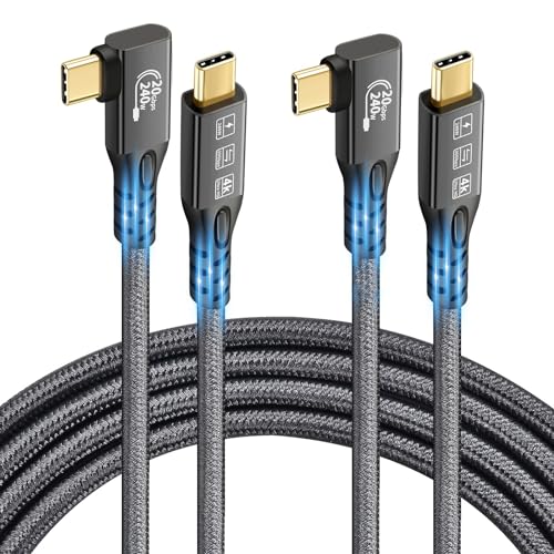 USB C Kabel 3.2 Gen2x2 20Gbps, 2 Stück 90 Grad Typ C 4 K @ 60 Hz UHD Video 5A/240 W PD3.1 Schnellladekabel mit E-Marker, kompatibel mit Thunderbolt 3/4 für 15Pro MacBook (2, 2 Stück, 90 Grad, 20 g, von CHENLENIC