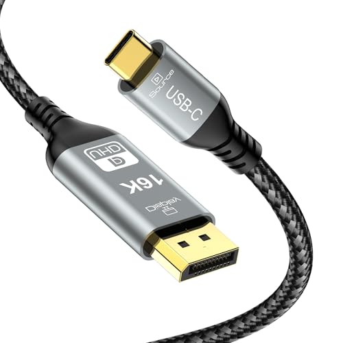 USB C auf DisplayPort 2.1 Kabel, 16K@30Hz 8K@120Hz 4K@240Hz, Thunderbolt 5/4 auf DP-Kabel, 40Gbps, Typ C unidirektional, kompatibel mit MacBook Pro M4,M3, iPhone 16 Pro, Dell XPS, Surface, Gaming von CHENLENIC