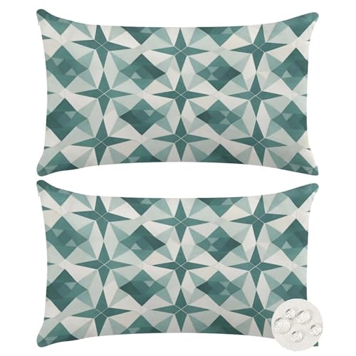 2et Set Kissenbezug 20x30 cm Outdoor Kissen Grün Wasserdichte Sofakissen Zierkissen Dekokissen Wasserfest Kissenbezüge Geometrische Blume CouchKissen Kissenhüllen für Garten Sofa Outdoor (XY308) von CHENLICXLF