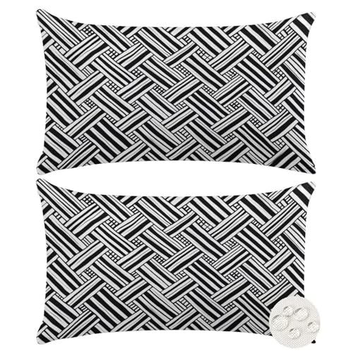 2et Set Kissenbezug 35x55 cm Outdoor Kissen Schwarz Wasserdichte Sofakissen Zierkissen Dekokissen Wasserfest Kissenbezüge Weiß CouchKissen Kissenhüllen Pillow Case für Garten Sofa Outdoor (XY357) von CHENLICXLF