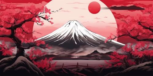 Diamond Painting Berg Fuji, 5D Diamond Painting Eckige Steine Groß XXL 50x100cm, DIY Diamant Painting Bilder Japan Diamant Malerei Cross Stitch Stickerei für Erwachsene, Haus Wanddekorationen (SQ12) von CHENLICXLF