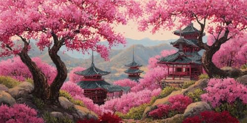 Diamond Painting Landschaft XXL 60x120cm, 5D DIY Square Drill Diamond Painting Erwachsene, Rosa Baum Diamant Painting Bilder, Mosaikherstellung Basteln Erwachsene für Geschenk Wand Dekoration (SQ11) von CHENLICXLF