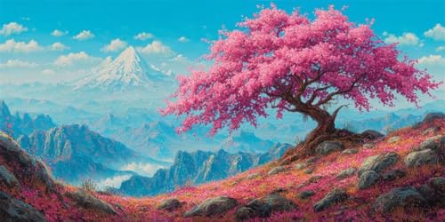 Diamond Painting Rosa Baum XXL 70x140cm, 5D DIY Square Drill Diamond Painting Erwachsene, Landschaft Diamant Painting Bilder, Mosaikherstellung Basteln Erwachsene für Geschenk Wand Dekoration (SQ14) von CHENLICXLF