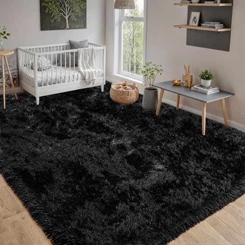 CHENMIAO Teppich Wohnzimmer 130 x 140 cm Flauschig Hochflor Extra Shaggy Weicher Wohnzimmerteppich Anti-Rutsch-Rückseite für Schlafzimmer Kinderzimmer, Schwarz CHENMIAO Teppich Wohnzimmer 130 x 140 cm Flauschig Hochflor Extra Shaggy Weicher Wohnzimmerteppich Anti-Rutsch-Rückseite für Schlafzimmer Kinderzimmer, Schwarz von CHENMIAO