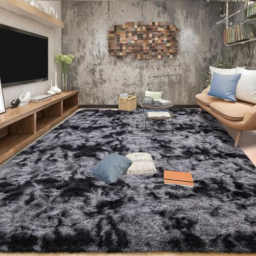 CHENMIAO Teppich Wohnzimmer 155 x 305 cm Flauschig Weich Deko Rechteckig Shaggy Teppich Schlafzimmer Anti-Rutsch-Rückseite für Kinderzimmer Wohnzimmer, Dunkelgrau von CHENMIAO