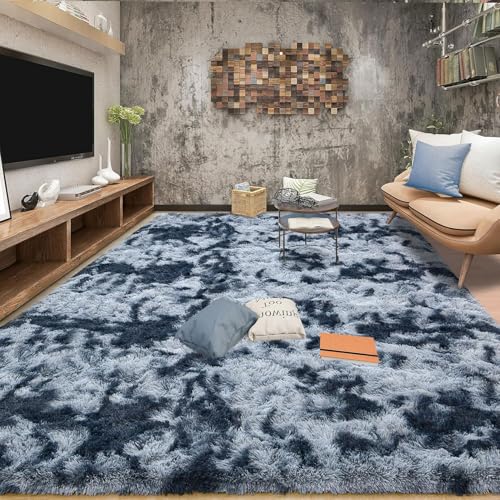 CHENMIAO Teppich Wohnzimmer 165 x 225 cm Flauschig Weich Deko Rechteckig Shaggy Teppich Schlafzimmer Anti-Rutsch-Rückseite für Kinderzimmer Wohnzimmer, Dunkelblau von CHENMIAO