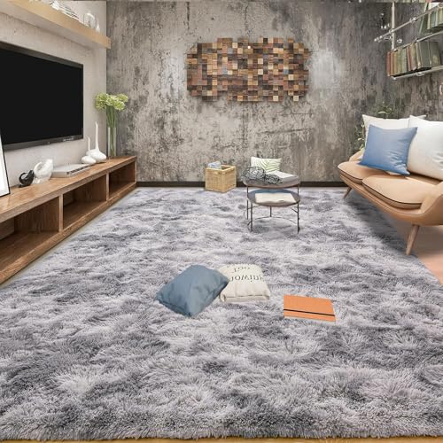 CHENMIAO Teppich Wohnzimmer 275 x 345 cm Flauschig Weich Deko Rechteckig Shaggy Teppich Schlafzimmer Anti-Rutsch-Rückseite für Kinderzimmer Wohnzimmer, Hellgrau von CHENMIAO