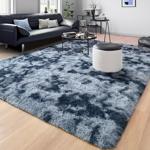 CHENMIAO Teppich Wohnzimmer 60 x 180 cm Flauschig Weich Deko Rechteckig Shaggy Teppich Schlafzimmer Anti-Rutsch-Rückseite für Schlafzimmer, Dunkelblau von CHENMIAO