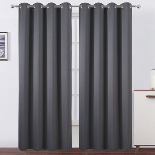CHENMIAO Verdunklungsvorhänge mit Ösen 90 x 190 cm Wärmeisolierend Kälteschutz Sonnenschutz Wohnzimmer Fensterschal mit Ösen, Waschbar für Hotels Schlafzimmer, 2Er Set, Dunkelgrau von CHENMIAO