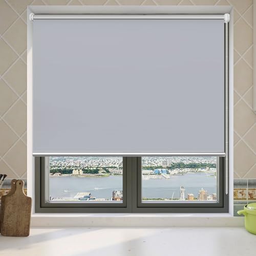 Doppelrollo Klemmfix Ohne Bohren 115 x 150 cm Hitzeschutz und Sichtschutz Jalousie Rollo für Fenster Einfache Installation für Fenster und Tür, Hellgrau von CHENMIAO