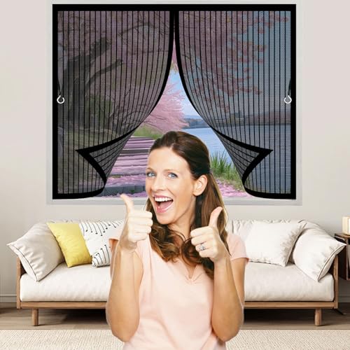 Fliegengitter Balkontür 146 x 196 cm (Anpassbar) Extra Starke Magnete Magnet-Verschluss Fly Screen Door Magnetic mit Selbstklebendes Klettband für Fenster Schiebetür, Schwarz von CHENMIAO