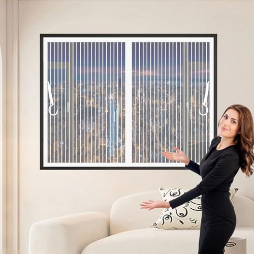 Fliegengitter Balkontür 157 x 113 cm (Anpassbar) Extra Starke Magnete Magnet-Verschluss Balkontür Insektenschutz Ohne Bohren, Verschiedene Größen für Fenster Schiebetür, Weiß von CHENMIAO