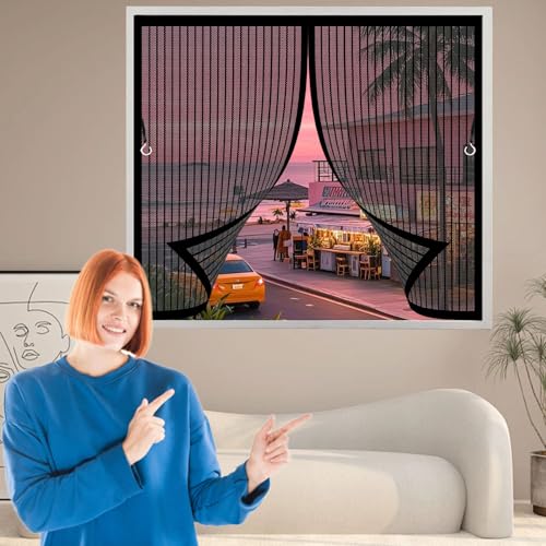Fliegengitter Balkontür 158 x 165 cm (Anpassbar) Stärkere Magneten, Magnet-Verschluss Fliegengitter Tür für Balkontüren Ohne Bohren Nicht Kürzbar für Fenster Schiebetür, Schwarz von CHENMIAO
