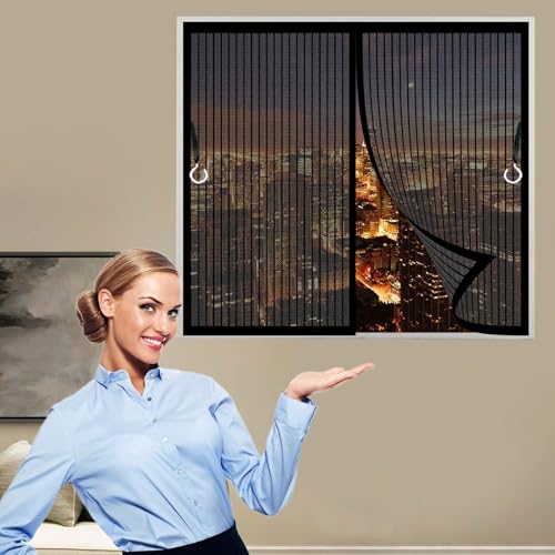Fliegengitter Balkontür 40 x 96 cm (Anpassbar) Extra Starke Magnete Magnet-Verschluss Insektenschutz Balkontür mit Selbstklebendes Klettband für Terrassentür, Schwarz von CHENMIAO
