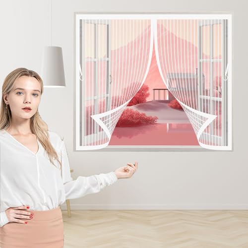 Fliegengitter Balkontür Magnet 118 x 111 cm (Anpassbar) Stärkere Magneten, Magnet-Verschluss Balkontür Insektenschutz Ohne Bohren Nicht Kürzbar für Fenster Schiebetür, Weiß von CHENMIAO