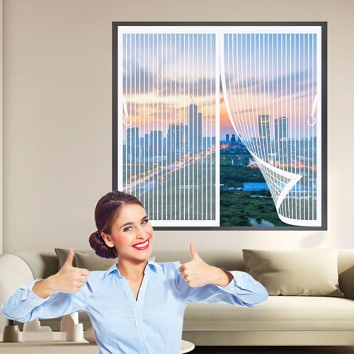 Fliegengitter Balkontür Magnet 156 x 132 cm (Anpassbar) Stärkere Magneten, Magnet-Verschluss Balkontür Insektenschutz mit Selbstklebendes Klettband für Fenster Schiebetür, Weiß von CHENMIAO