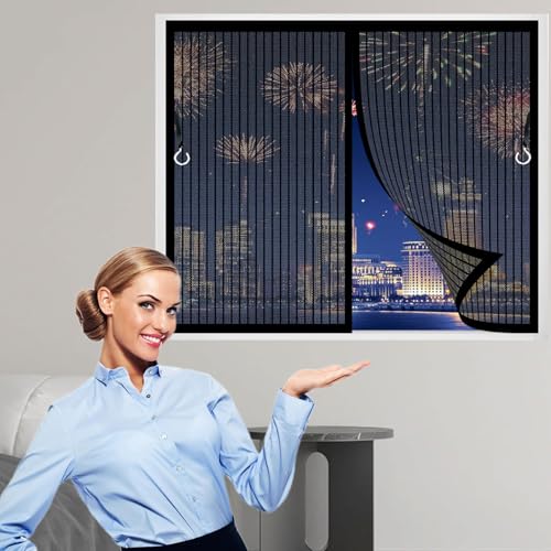 Fliegengitter Balkontür Magnet 79 x 112 cm (Anpassbar) Stärkere Magneten, Magnet-Verschluss Magnetvorhang Moskitonetz Tür Ohne Bohren Nicht Kürzbar für Fenster Schiebetür, Schwarz von CHENMIAO