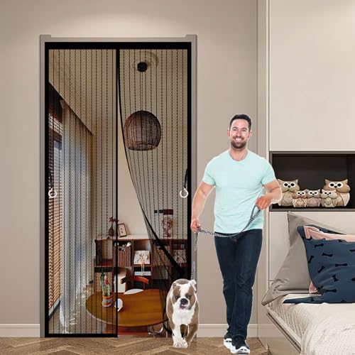 Fliegengitter Tür 191 x 233 cm Stärkere Magneten, Katzenkrallen Sicher, Fliegenvorhang Magnetisch Türe mit Selbstklebendes Klettband für Kellertür Balkontür, Schwarz von CHENMIAO