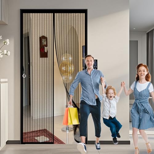 Fliegengitter Tür 236 x 258 cm Extra Starke Magnete Magnet-Verschluss Fliegenvorhang Magnetisch Türe mit Selbstklebendes Klettband für Kellertür Und Terrassentür, Schwarz von CHENMIAO