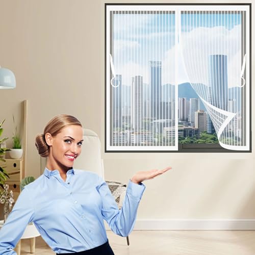 Fliegenvorhang Terrassentür 130 x 182 cm (Anpassbar) Stärkere Magneten, Magnet-Verschluss Insektenschutz Fliegengitter mit Selbstklebendes Klettband für Fenster Schiebetür, Weiß von CHENMIAO