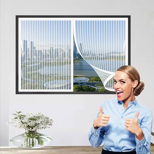 Fliegenvorhang Terrassentür 157 x 155 cm (Anpassbar) Extra Starke Magnete Magnet-Verschluss Insektenschutz Balkontür mit Selbstklebendes Klettband für Fenster Schiebetür, Weiß von CHENMIAO