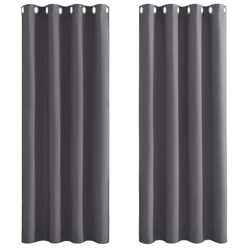 Gardinen Vorhänge Blickdicht 200 x 270 cm Thermo Vorhang Gegen Kälte Und Hitze Blickdicht Ösenvorhang Vorhänge Fenster Vorhänge mit Ösen, Waschbar für Hotels Schlafzimmer, 2Er Set, Dunkelgrau von CHENMIAO